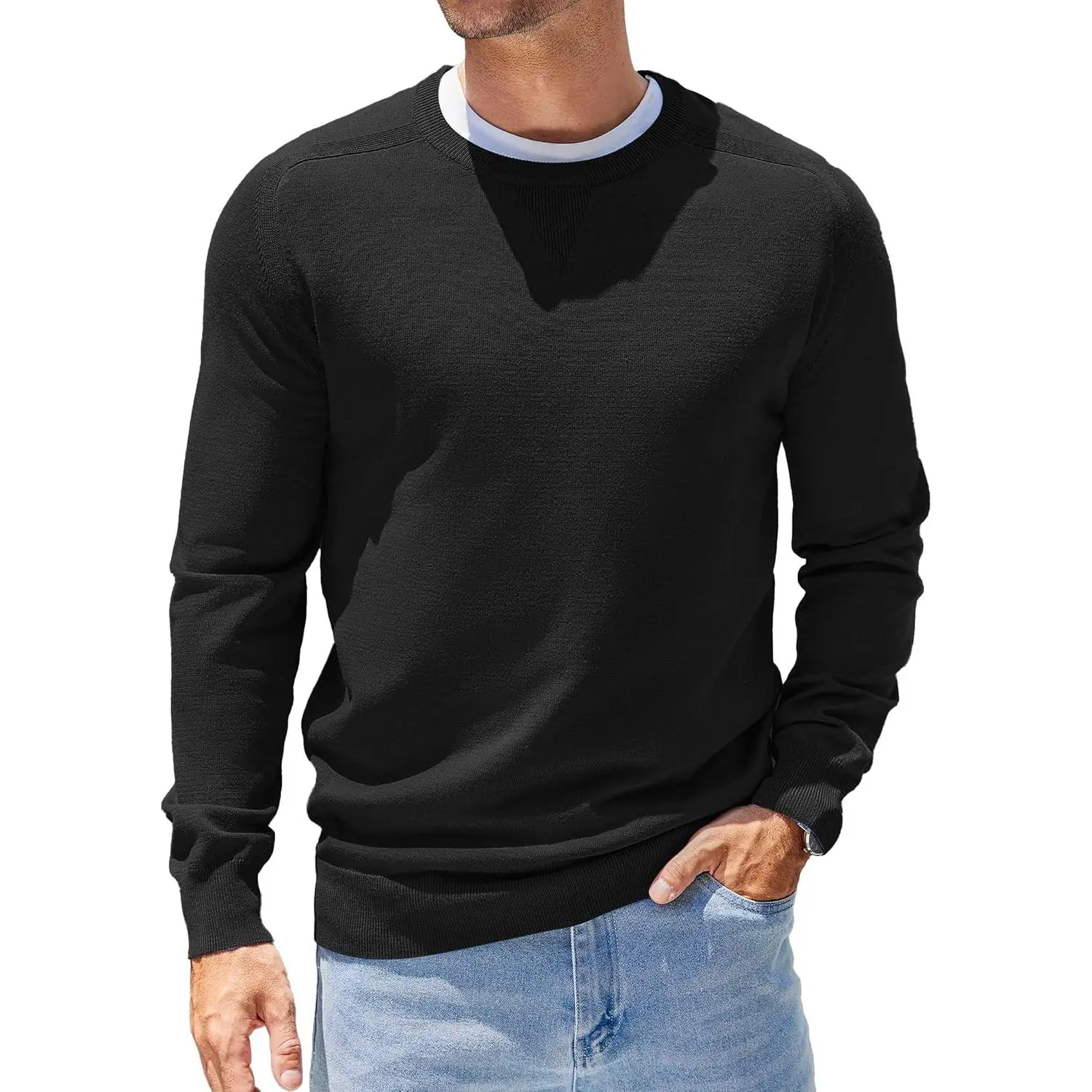 Men's Lightweight Slim Fit Crewneck Sweater Long Sleeve Plain Knit Pullover(Gift)