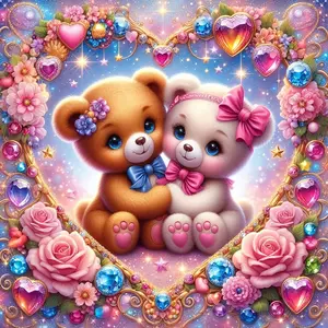 1pc Diamond Painting Kit, Heart-Shaped Gemstone Couple Bear Pattern, DIY 5D Acrylic Full Round Diamond Inlay Painting by Numbers, Mosaic Puzzle Diamond Art Craft Kit, Holiday Party Decoration, Art Wall Painting for Bedroom, Office, Living Room Wall