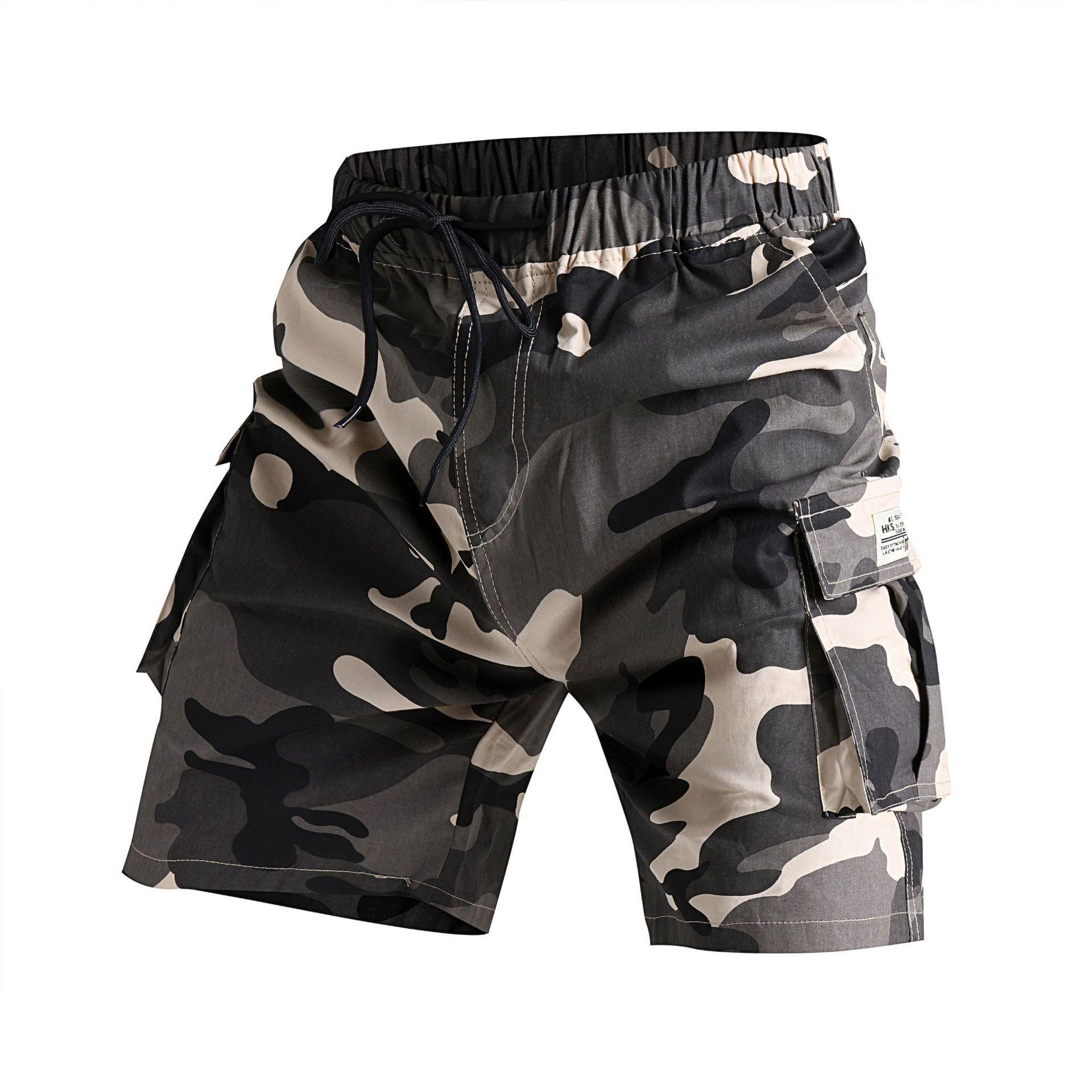 Camouflage work shorts for men, 2026 summer thin men's straight pants, loose casual beach pants