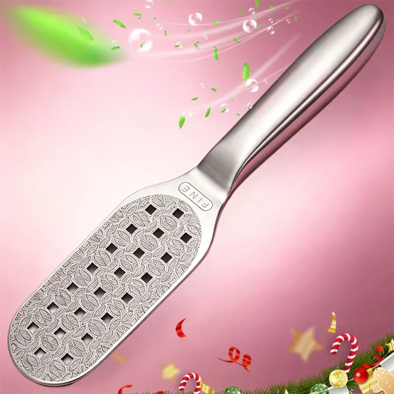 Non electric 2-in-1 double-sided foot grinder, stainless steel foot grinder with anti slip handle, coarse surface for removing hard skin, fine surface for smoothing skin, reusable, suitable for household use, Foot Callus Remover