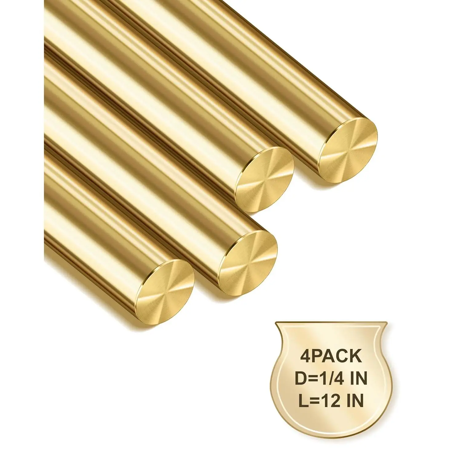 4-Pack Solid Brass Rods, 1/4 x 12 Inch Brass Rod,  Brass Round Stock, Precision-Cut with Polished Finish, Ideal for  Handle Pins, Machining, Crafts, and DIY Projects