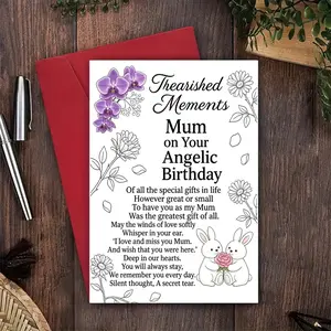 Mom Birthday Card Angel Theme Orchid Daisy Rabbit Pattern Thanksgiving Yearning Greeting Card Perfect for Easter Father's Day Birthday