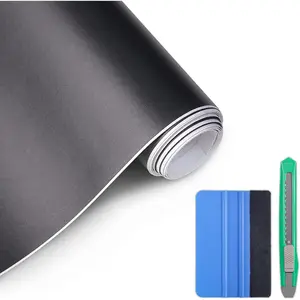 Matte Black Vinyl Wrap with Tool Kits, Self Adhesive  Wrap Vinyl Film with Air Release Technology  for  Interior Exterior DIY Decor 1ft x 10ft