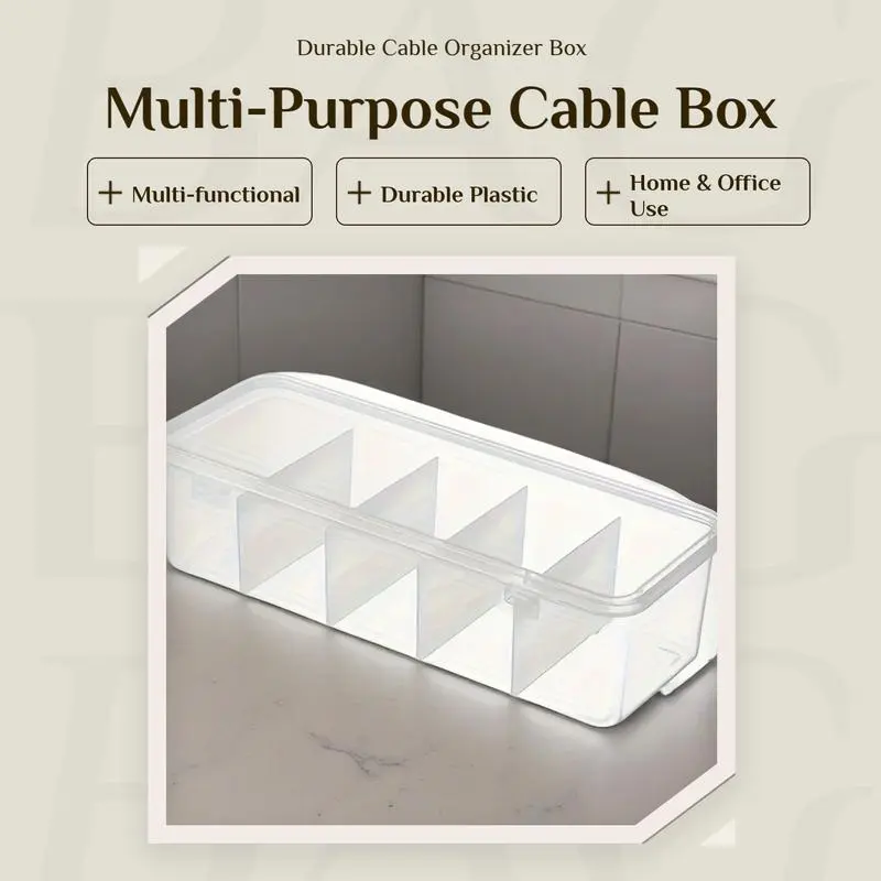 Large Multi-Type Multifunctional Cable Organizer Box, Durable Plastic, Ideal for Home and Office, Essential Organizing Tool