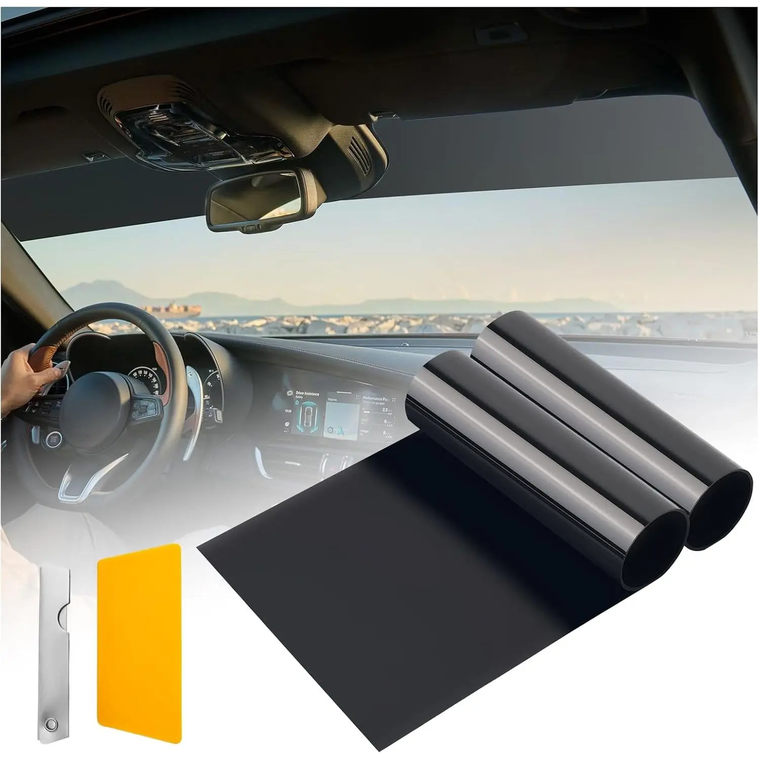 59.06"×5.91"  Window Tint Film Kit,5% VLT Cuttable  Tints for Window for Anti-Glare Protection,  Windshield Tint Strip Automotive Tools with Scraper,