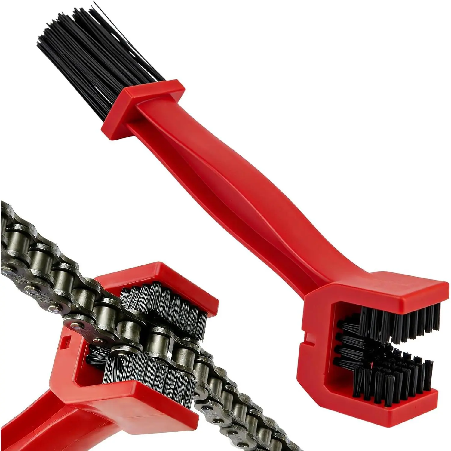 Chain Washer, Double-Ended Chain Gear Cleaning Tool w/Three-Sided & Long Bristles, Chains Crankset Brush Dirt Cleaner for   Mountain  (Red)