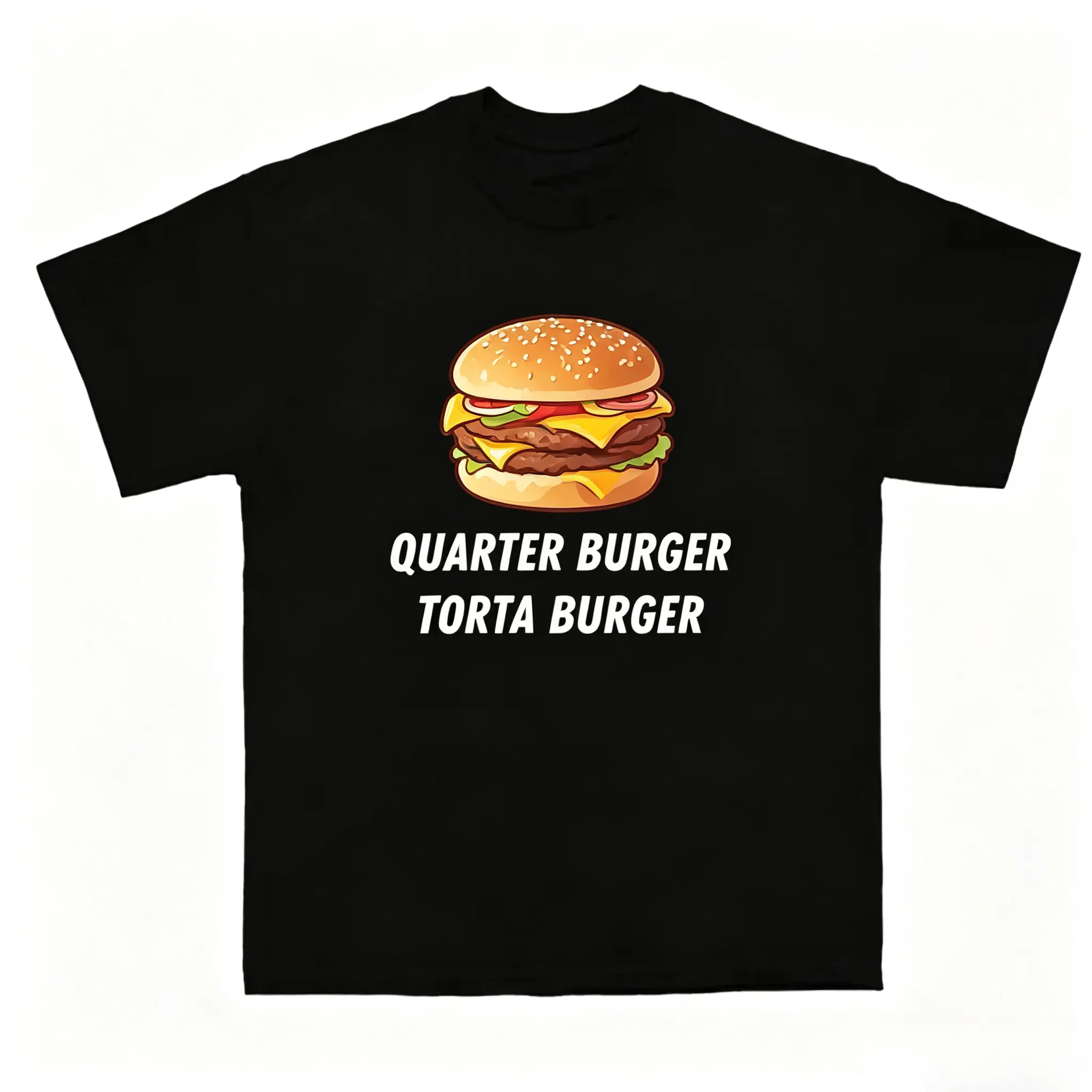 Classic Quarter Torta Burger Graphic T-Shirt Delicious Cheeseburger Food Print Casual Loose Fit Unisex Short Sleeve Tee Fast Food Lover Streetwear Daily Top