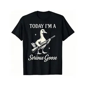 Today I m A Serious Goose CVC Cotton T-Shirt,Graphic Tee With Serious Goose Print, Merging Quirky Animal Art And Funny Slogan, A Standout Casual Wear T-Shirt For Men And Women