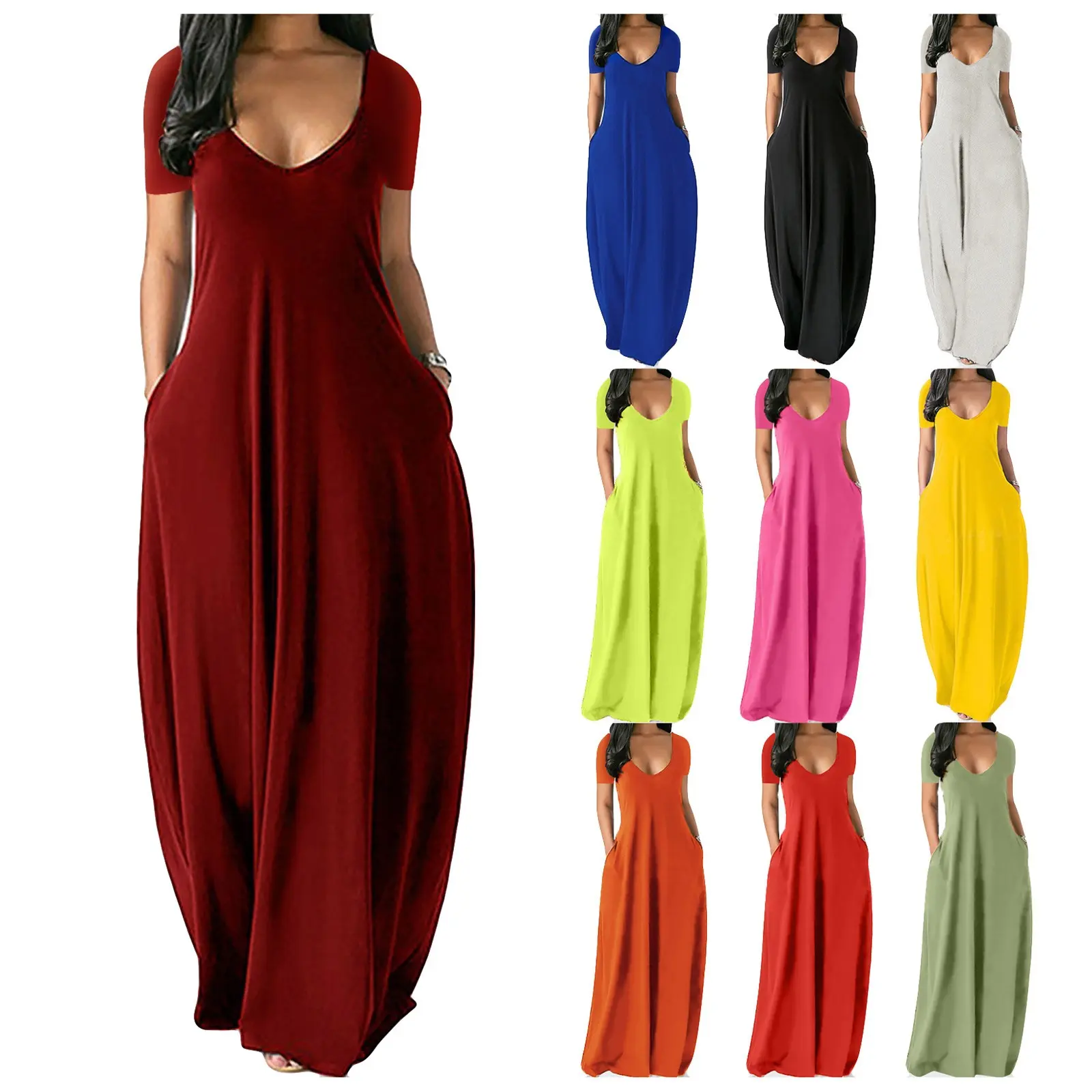 Women's Basic Solid Color Batwing SleeveLoungewear Dress, Casual Comfy Short SleeveNightdress for Daily Wear, Ladies Sleepwearfor All Seasons