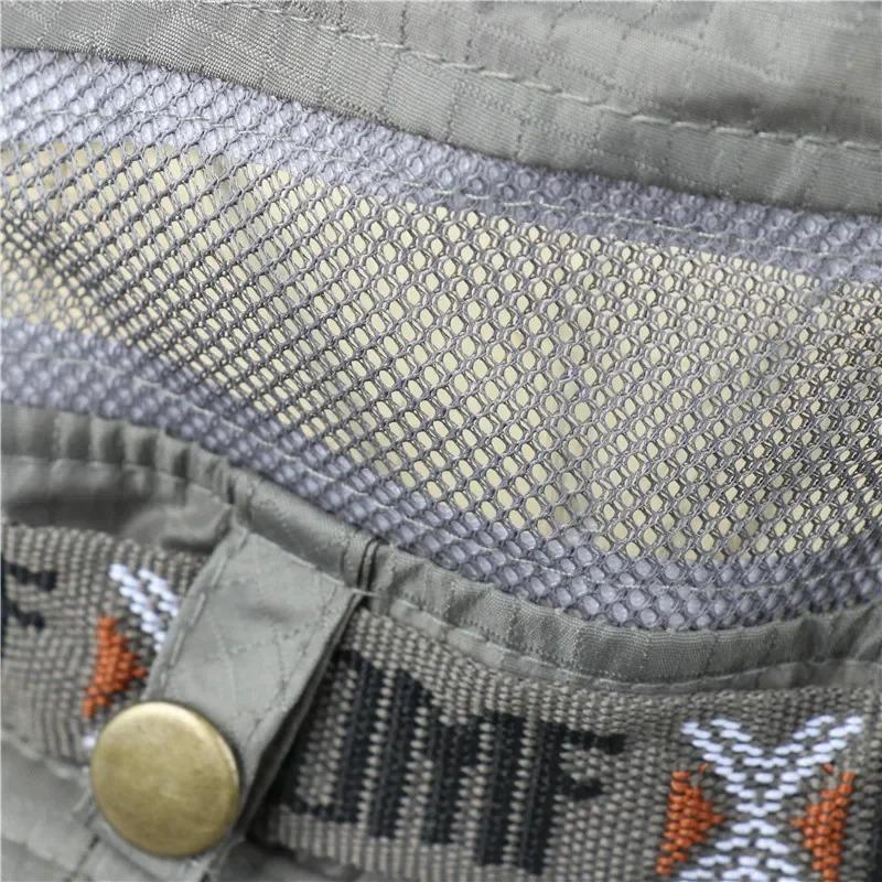 Summer Men Bucket Hat Outdoor UV Protection Wide Brim Panama Safari Hunting Hiking Hat Mesh Fisherman Hat Beach Sunscreen Cap