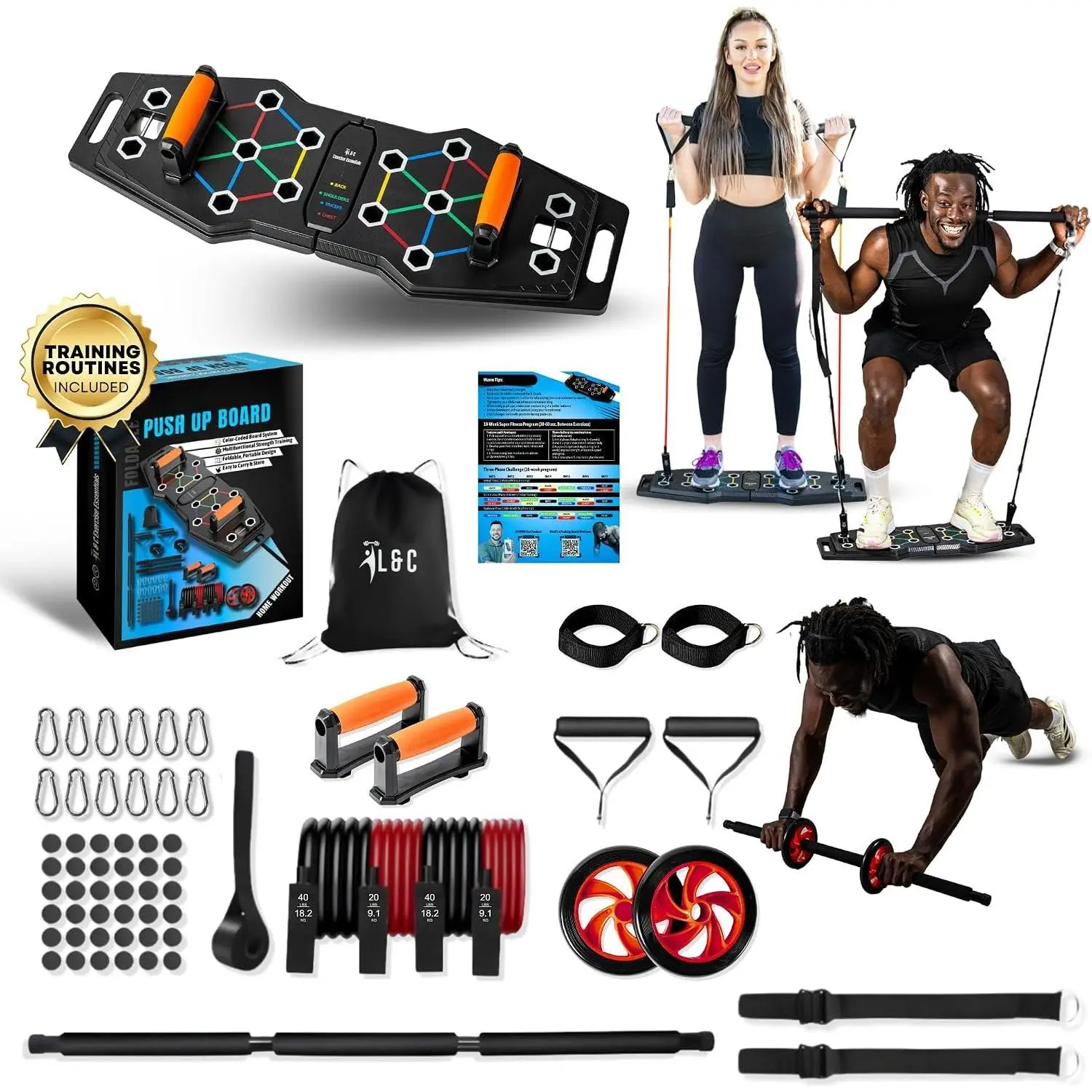 Push Up Board for Full  Workout at  - Portable, Joint Friendly, Fun & Motivating  Workout Equipment with QR Code Guided Workouts - Ideal for Men, Women, Teens -