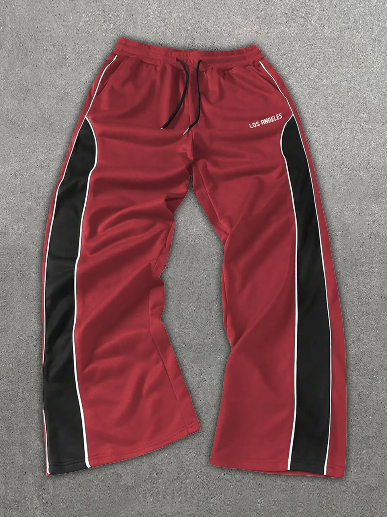 Vintage Los Angeles Letter Wide Leg Sports Pants, Activewear Pants, Men's Side Stripe Drawstring Loose Fit, Street Style, Gym Wear, Outdoor, Party, Graphic Track Pants, Knitted Sports Pants