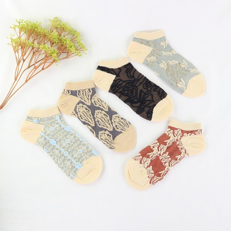 Spring and Autumn Women's Thin Cotton Low-Cut Vintage Socks, Korean Style Summer Breathable Short Socks, Low-Cut Socks