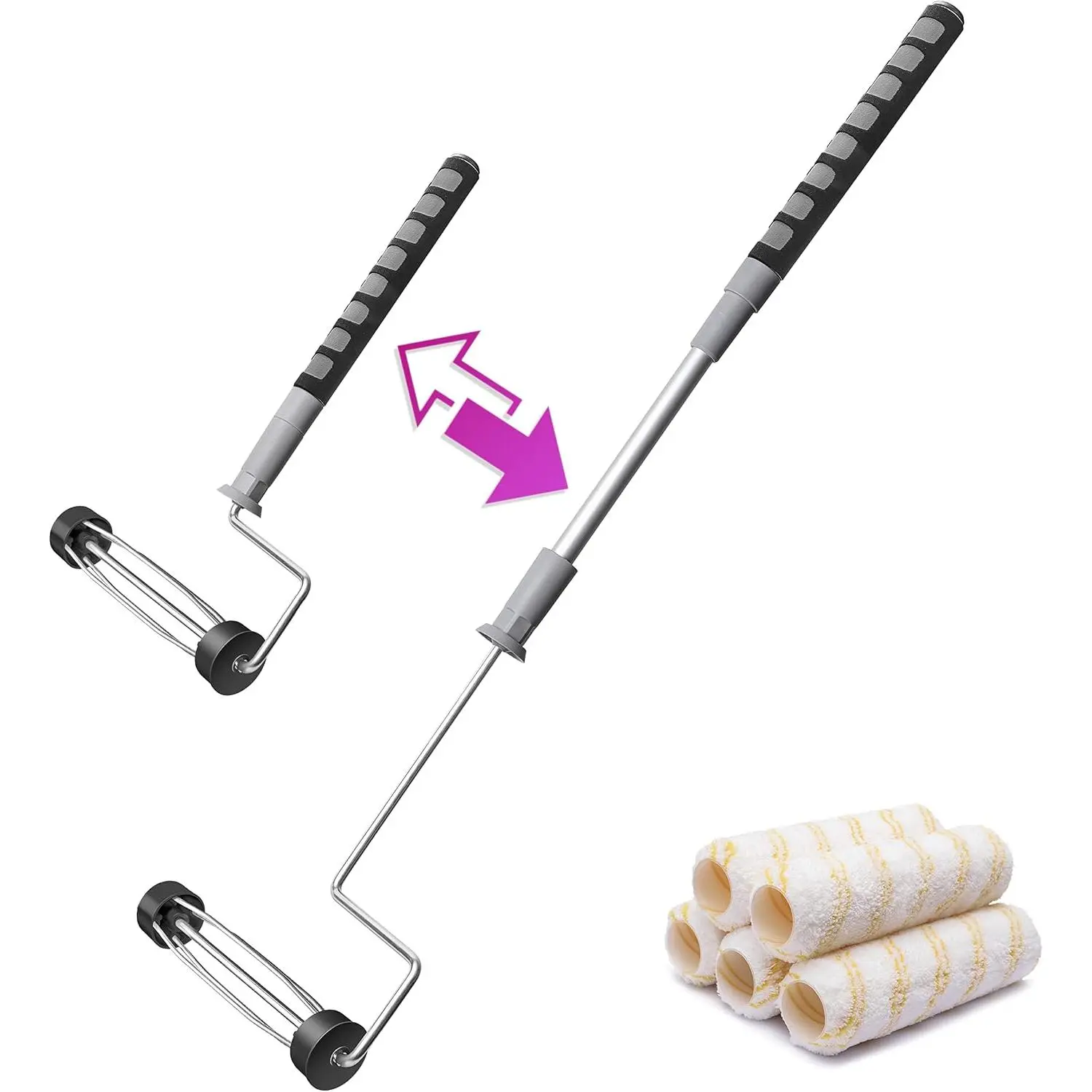 6 count House  Roller Kit, 9 inch Extendable Roller Frame with 5 Microfiber Roller Covers 1/2" Nap, Adjustable Painting Roller (18" - 36") for Walls, Ceilings, Floor,  Painting Supplies