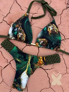 2026 Sexy Braided Bikini Set for Women, Two-Piece Split Swimwear, Summer Beach, Printed Design, Fashionable and Stylish, Fashion Beachwear Swimwear
