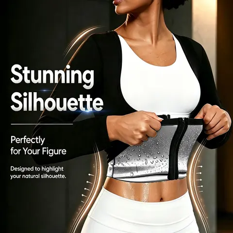 Women's Solid Long Sleeve Zip Up Sauna Top, Open Bust Training Sports Top, Workout Gym Exercise Clothing for Women, Women Workout Clothes(Order One Size Up)