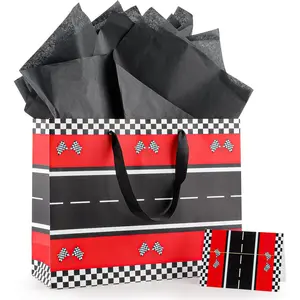 Happy Birthday  Bags with Handles Set with Tissue Paper and Greeting Cards Present Bags  for Women Men Teens Boy Girl  Anniversary Birthday Party Celebrations (Racing   Bag)