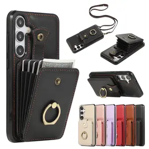 for Samsung Galaxy A26 A36 A56 Case Wallet with Card Holder, 360°Rotation Finger Ring Holder Kickstand, RFID Blocking Protective Shockproof Cover
