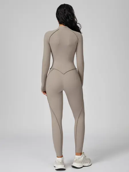 Women's Zipper Mock Neck Bodysuit, High Stretch Fitted Sports Jumpsuit, Casual Sporty Underwear for Women, Tight Fitting Jumpsuit Women's Zipper Mock Neck Bodysuit, High Stretch Fitted Sports Jumpsuit, Casual Sporty Underwear for Women, Tight Fitting Jumpsuit