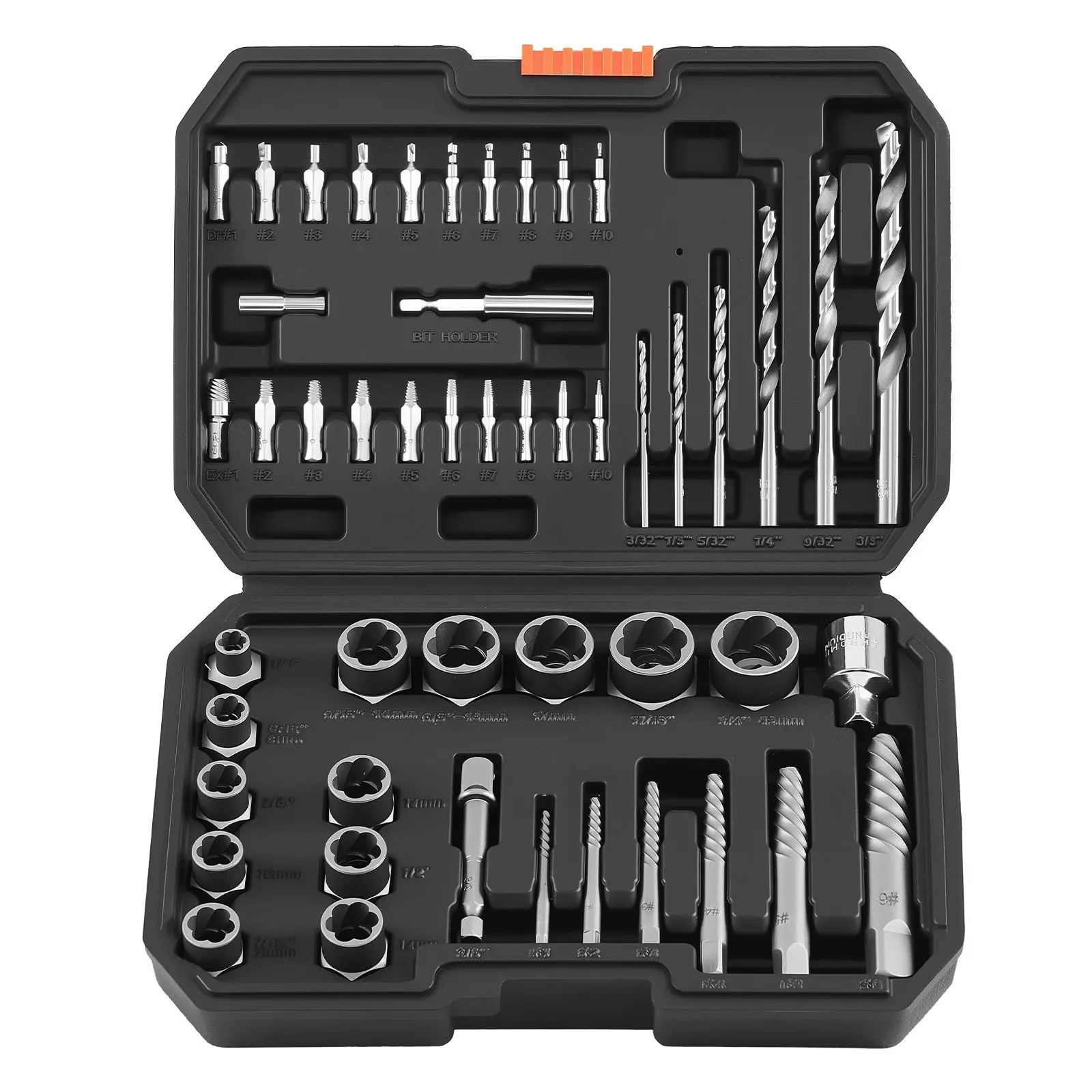 【DealsForYouDays】VEVOR Screw Extractor Set with Drill Bits, 49 Pieces, Easy Out Nut Bolt Extractors and Drill Bits, with Adapters, Solid Storage Case, Cr-Mo Steel for Removing Rounded, Broken, or Stripped Fasteners