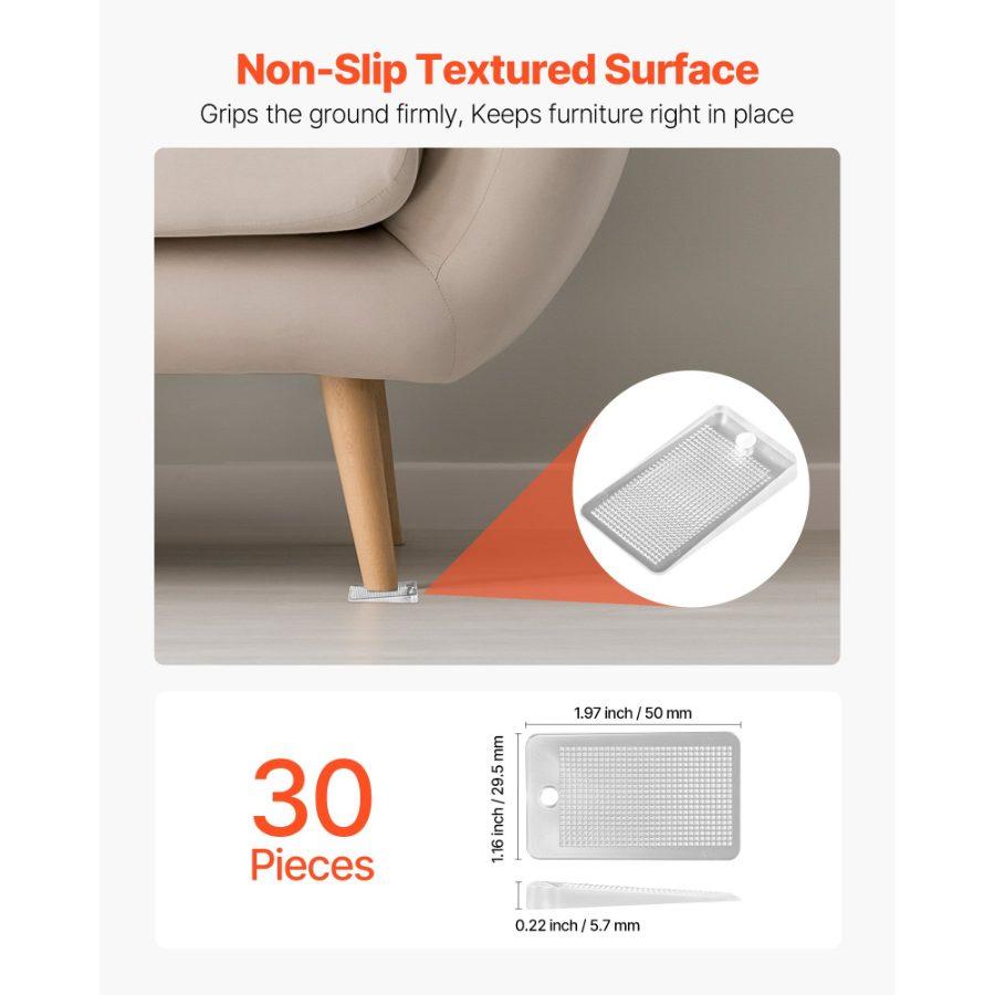 VEVOR Furniture Leveling Shims, 30 PCS 1.97x 1.16x 0.22 inch Non-Skid Clear Plastic Pads, Easy-to-Cut Furniture Leveler, Ideal Shim Leveler for Couch, Refrigerator, Table Legs to Avoid Wobbling