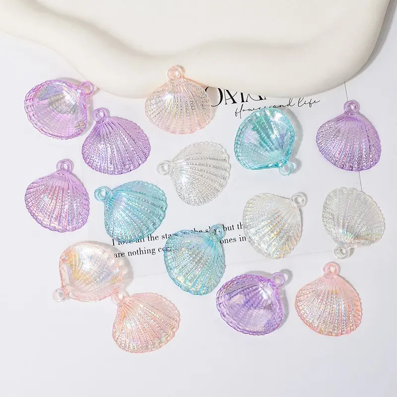 20pcs High Gloss Resin Shell Charms, 3D Aurora Mermaid Scallop Pendants, Smooth Polished Ocean Shell Accessories, DIY Craft Supplies