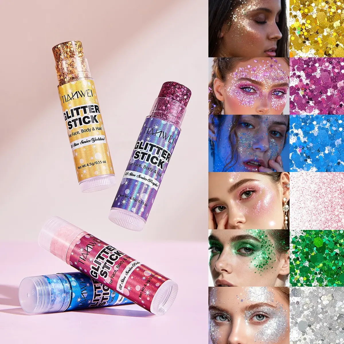 Glowing Jelly Paint Brush Set, Independent Day Christmas Carnival Glitter Face Neck Body Hair Makeup Sparkles, Festive Glamour Accessories