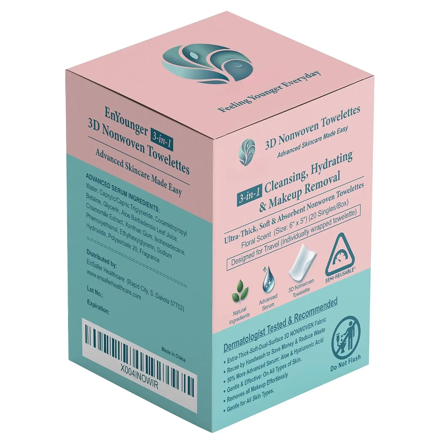 3-in-1 Makeup Remover Wipes 20ct Individually Wrapped for Travel– Ultra-Thick  Nonwoven for   Makeup Removal, Cleansing & Hydration, -Free , Scented