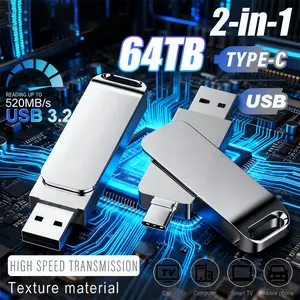 64TB USB 3.2 Flash Drive 520MB/s High Speed 2in1 TypeC OTG Pen Drive Waterproof Large Storage for Phone Computer PC Data Storage