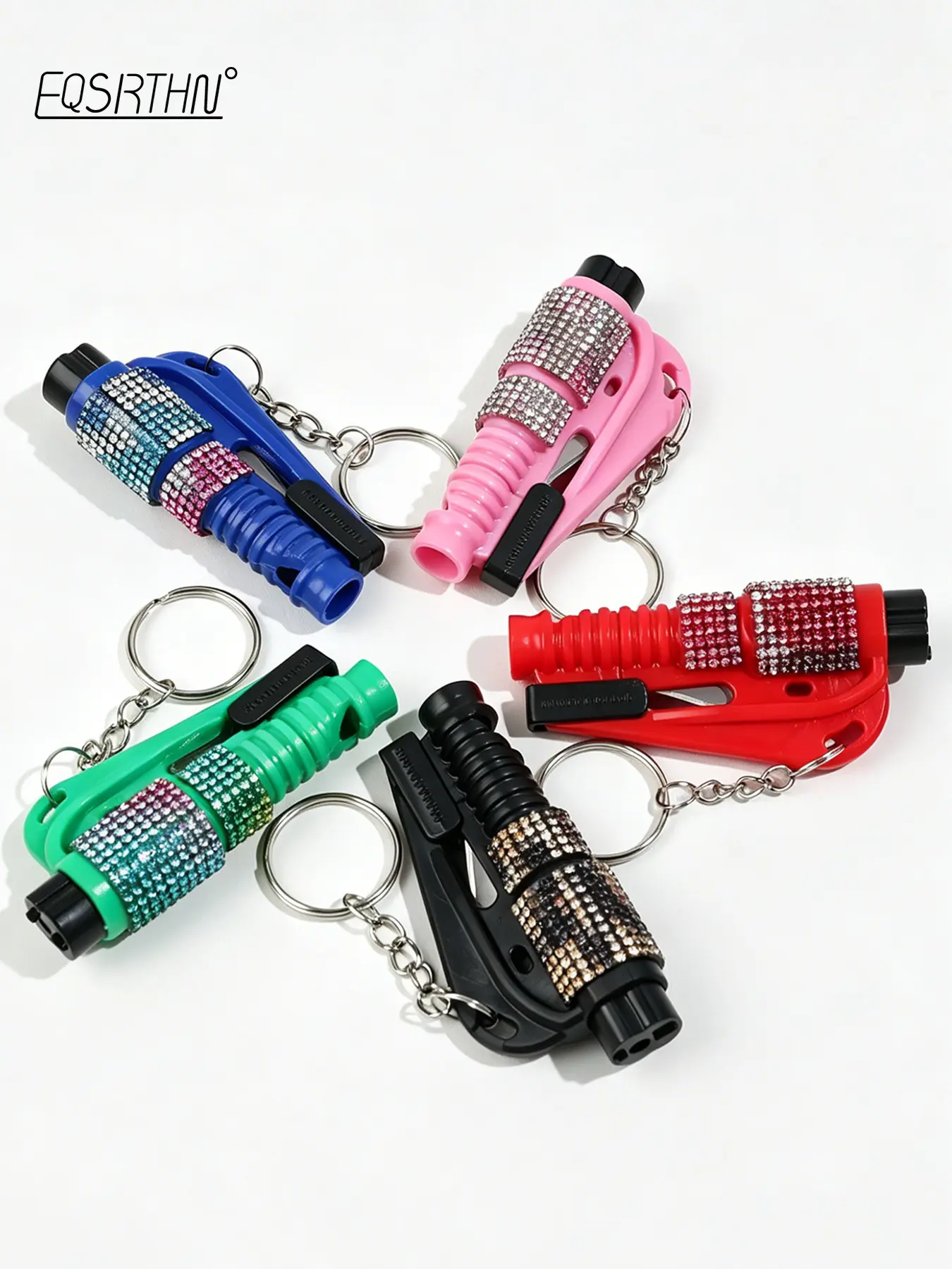 5pcs Bling Rhinestone Car Emergency Escape Tool Keychain Multifunctional Window Breaker Seat Belt Cutter Safety Survival Key Ring Portable Auto Rescue Accessory For Vehicle Travel Daily Carry Gift