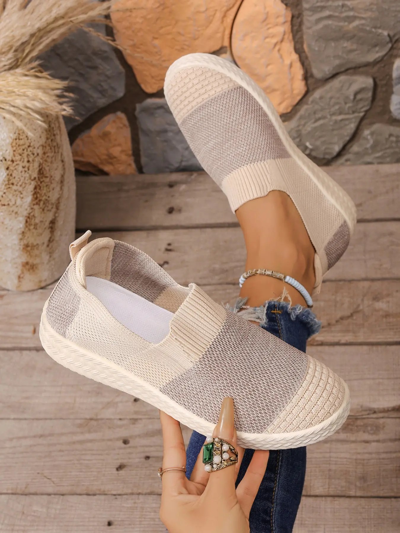 Women's Cherry Knit Mesh Round Toe Fisherman Flat Shoes, Breathable Slip-On Casual Footwear, All-Season Fashion Sneakers