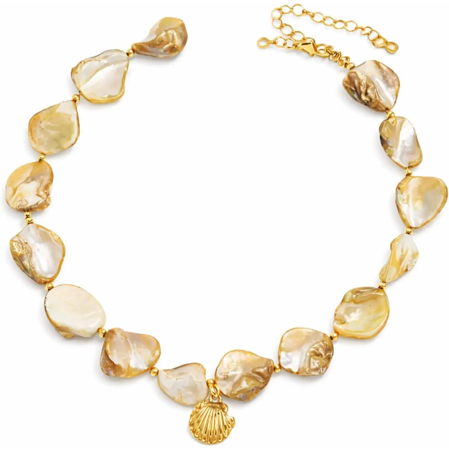 Chunky Shell Necklace for Women, Beach Statement Necklace with Gold Seashell Pendant, Summer Beaded Choker, Beachy Vacation Jewelry, Shell Necklaces for Women