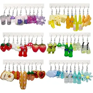 30-40 Pairs Weird Cute Funny Earrings Gummy Bear Duck Mushroom Fruit Flowers Drop Dangle Earrings for Women Aesthetic Earrings Food Animal Earrings Bulk