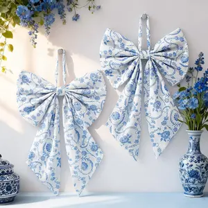 2 Pcs Chinoiserie Wreath Bow Front Door Hanger Cute Flower Bow Wreath Fabric Accessories Spring Party Doorway Indoor Outdoor Wedding Porch Wall Hanging Decoration (Blue Toile,Chinoiserie)fidget toys
