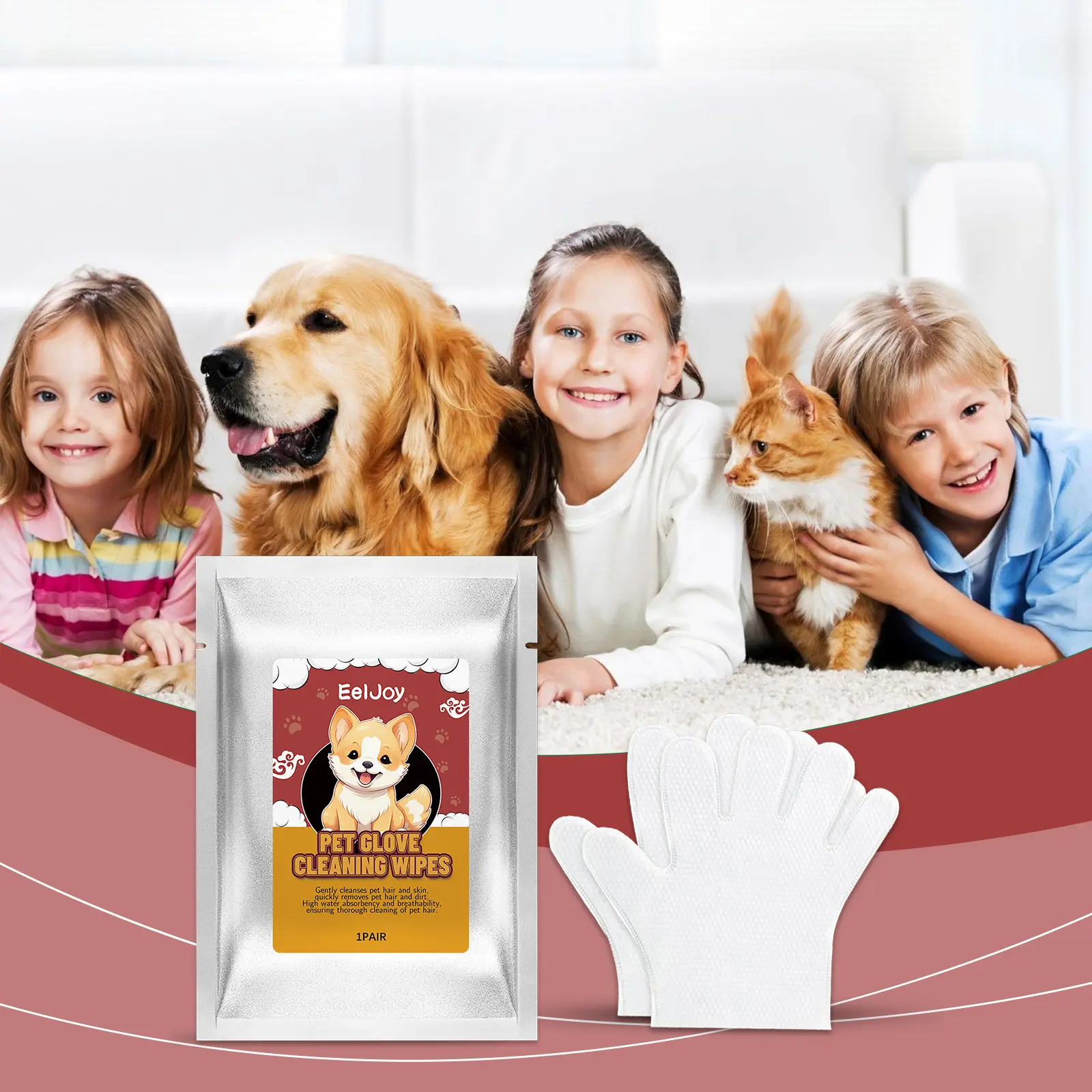 Pet Grooming Gloves Wipes, Unscented, Low Allergy Dog Cat Cleaning Gloves Wipes, Deodorizing, No Rinse Formula, Thickened for Daily Care, Portable for Travel