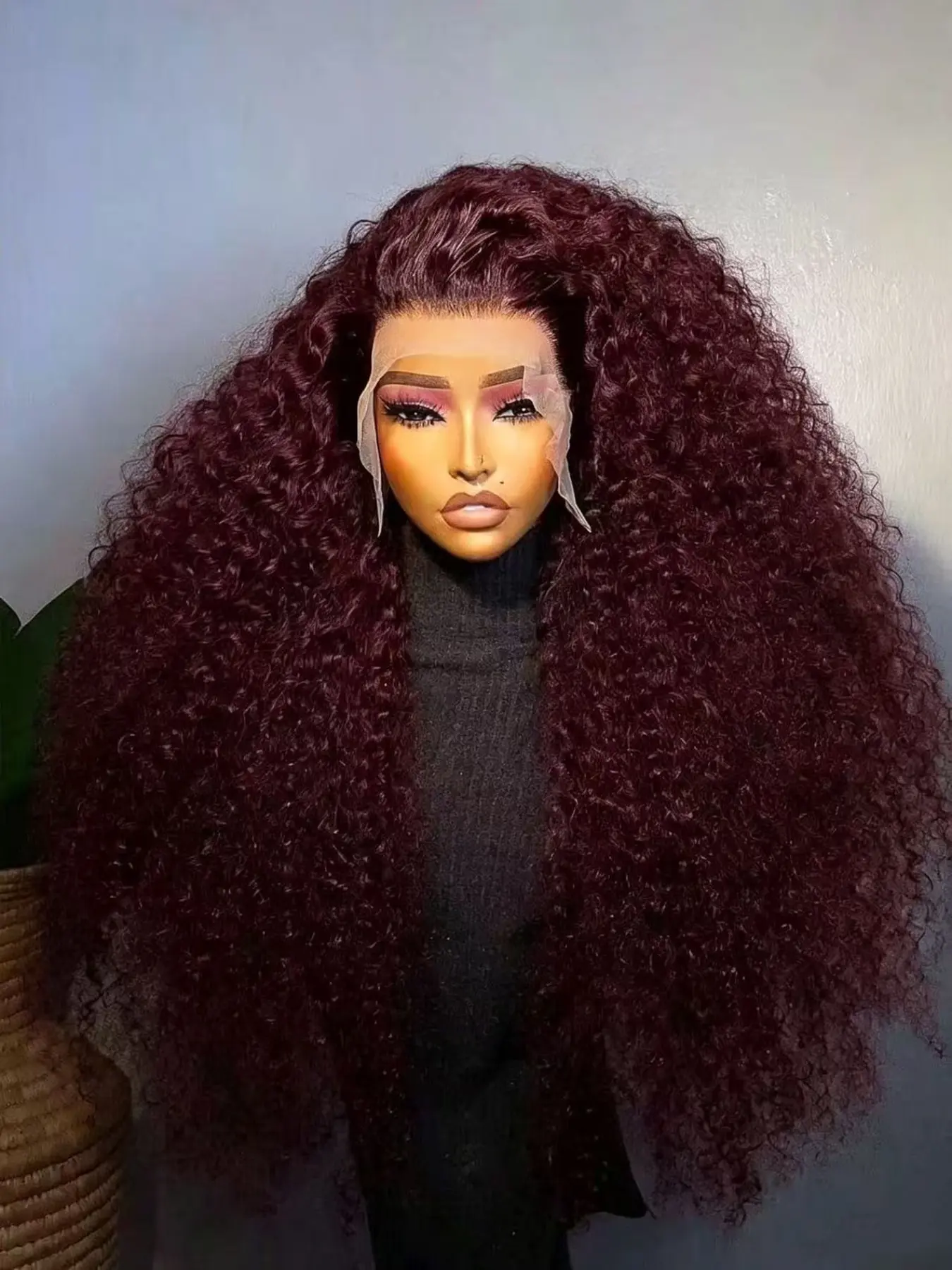 99J burgundy Color 180%Density 26Inch Long Wine Red Color Long Preplucked Colored Kinky Curly Wigs Soft Glueless Heat Resistant Comfortable Wear Black Women's Daily Wigs With Baby Hair