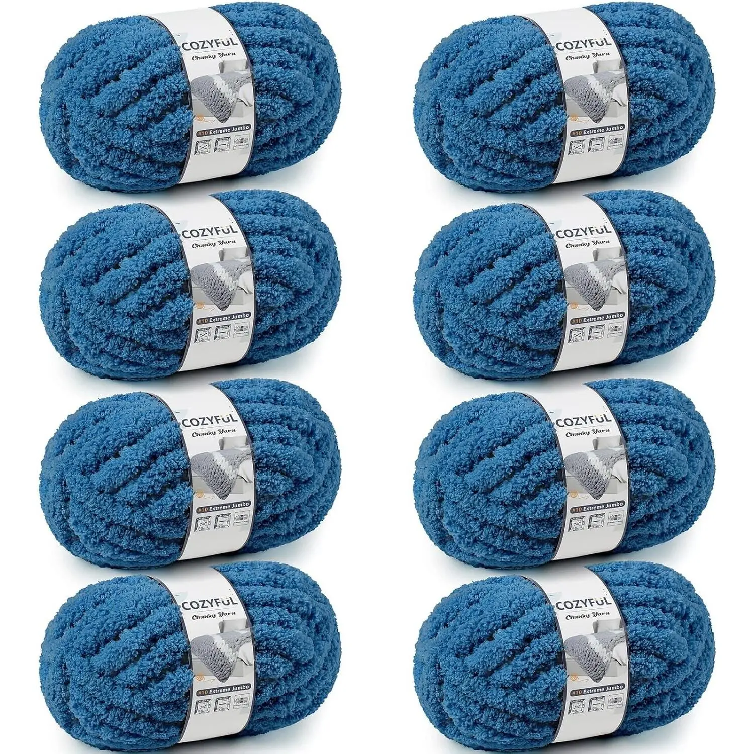 Cozyful Chunky Yarn for Hand Knitting - #10 Chunky Chenille Yarn, Jumbo Big Thick Chunky Yarns for Crocheting, Super Bulky Chunky Knit Blanket Yarns, 8 Skein (22 yds 8 oz Each Skein), Indigo