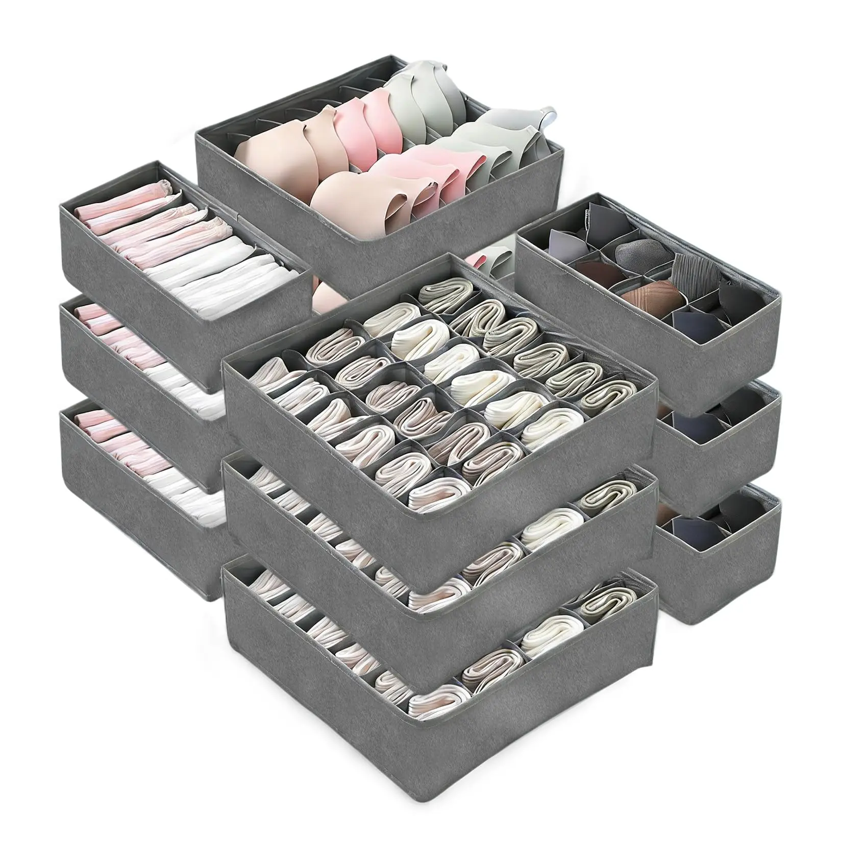 12 Pack Grid Underwear Organizer Drawer Divider Foldable Storage Box for Socks Bras Panties Closet Wardrobe Drawer Organization Gray