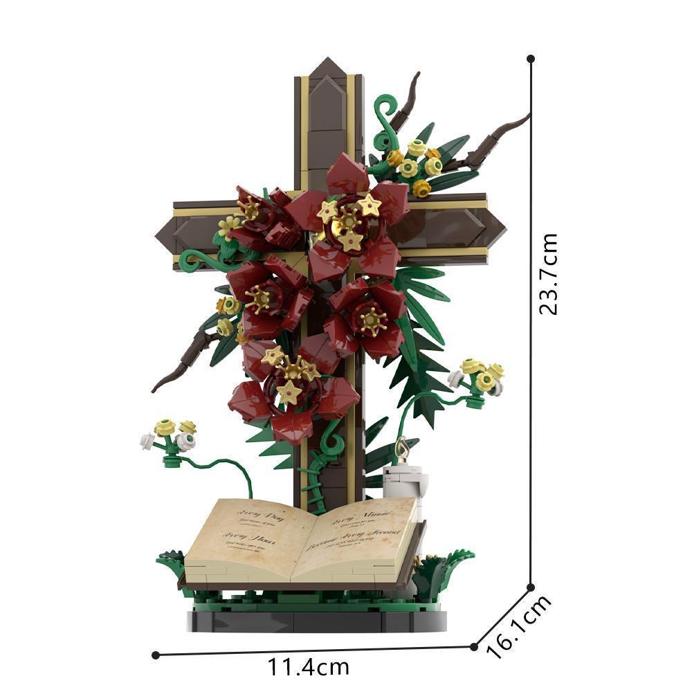 MOC Cross Flower Building Blocks Jesus Cross Tulip Decorative Bricks Adult Toy Christmas Gift