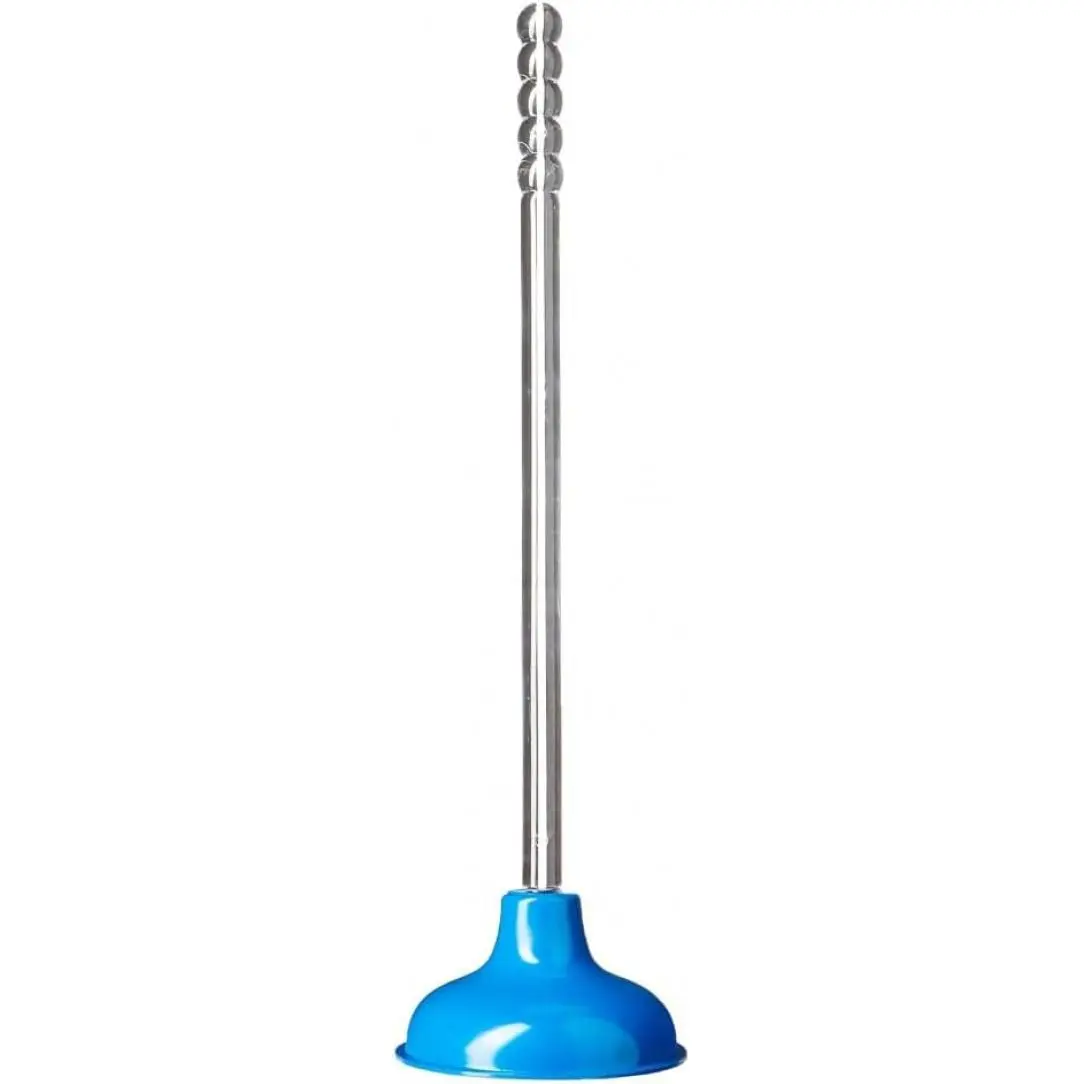 Designer Toilet Plunger - 21" Total Length - Clear Acrylic Handle - 6" Blue Rubber Plunger Head - Modern Look