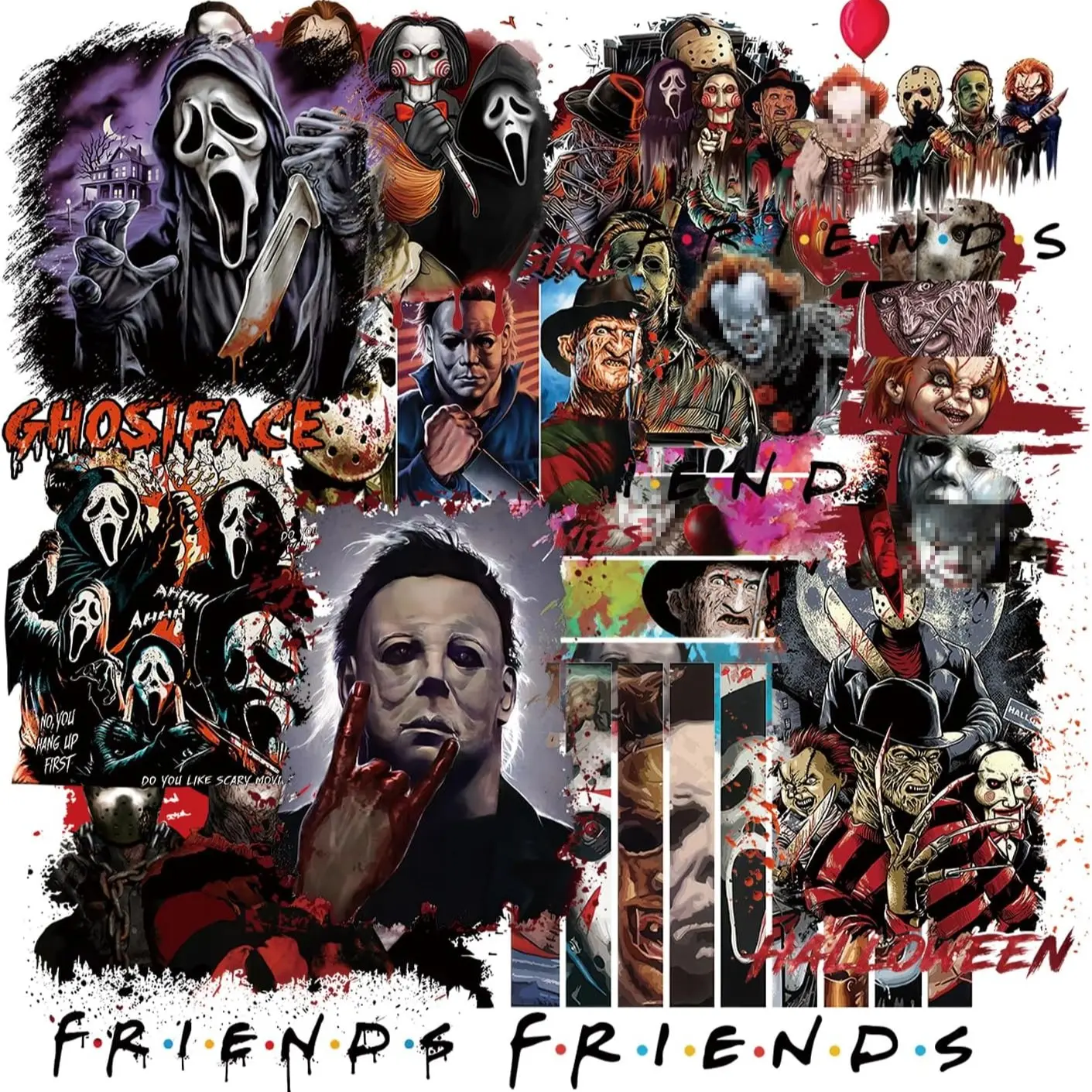12 Halloween Iron-On Stickers, DTF Transfer Instant Press, Horror Movie Characters, DIY Decor for T-Shirts, Clothes, Bags, Pillowcases, Diy Craft Supplies