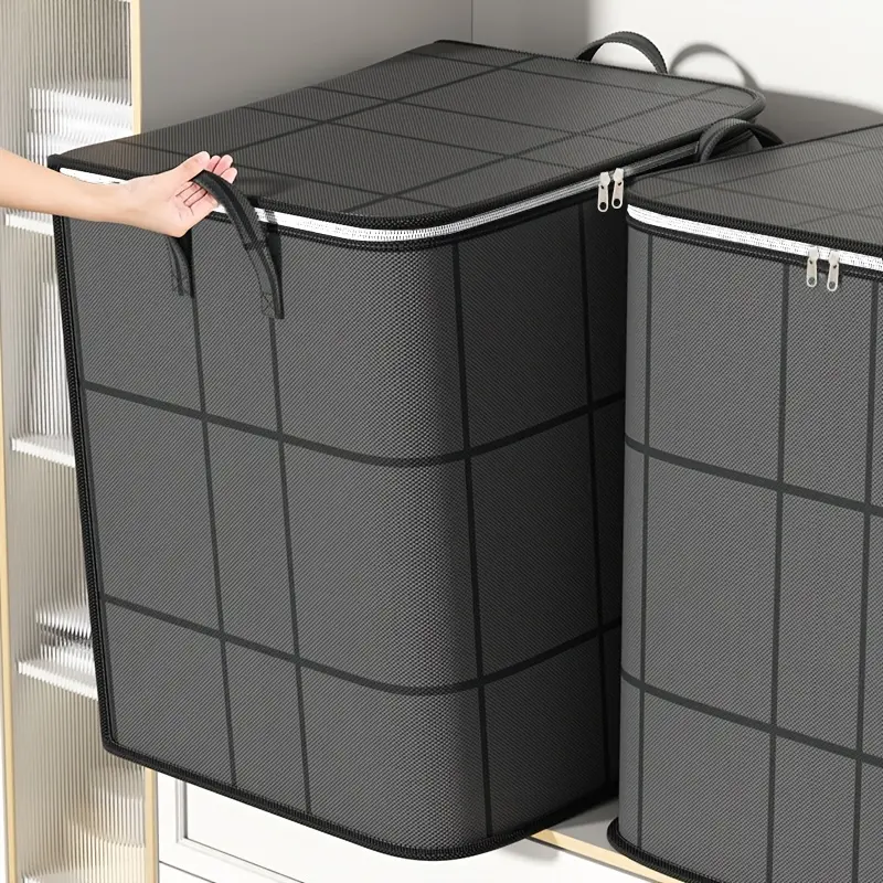 2Pcs Large Laundry Storage Bags Combination Set, 26.42Gal & 47.55Gal Foldable Storage Box Totes with Double Zipper and Sturdy Handles, Random Black or Gray Edge‑Stitched Trim, Heavy‑Duty Household Organizer Containers for Blankets Bedding Qu,multi-purpose