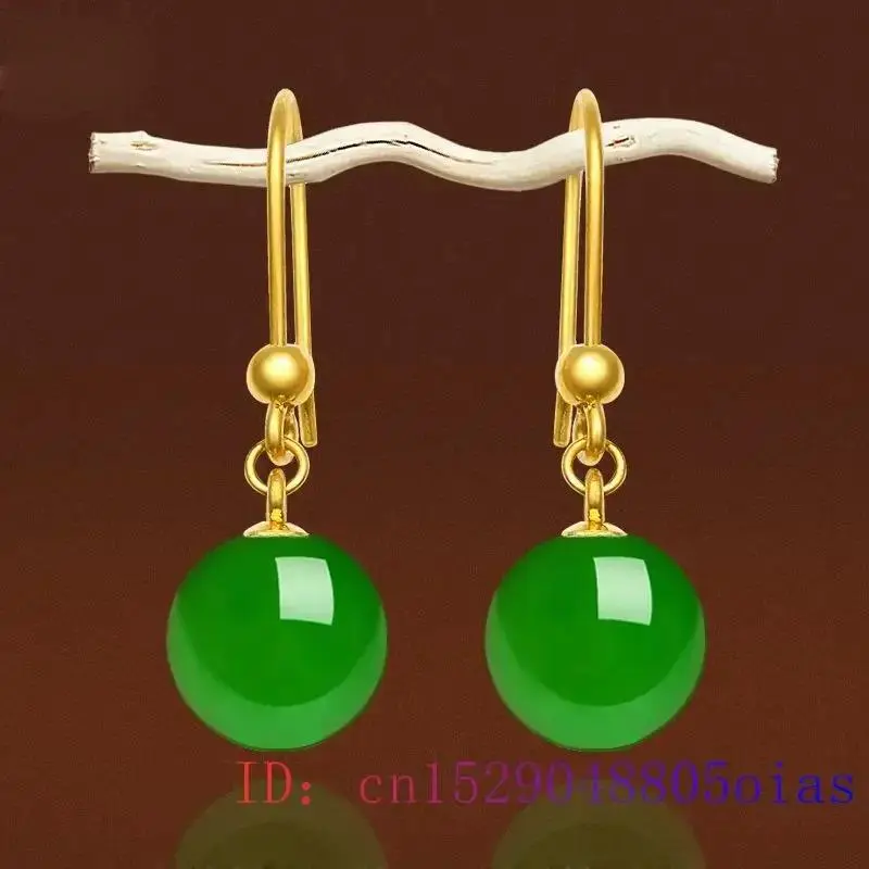 Jade Bead Earring Jewelry Natural Chalcedony Lucky Gifts Amulet Gemstone Fashion Women Green