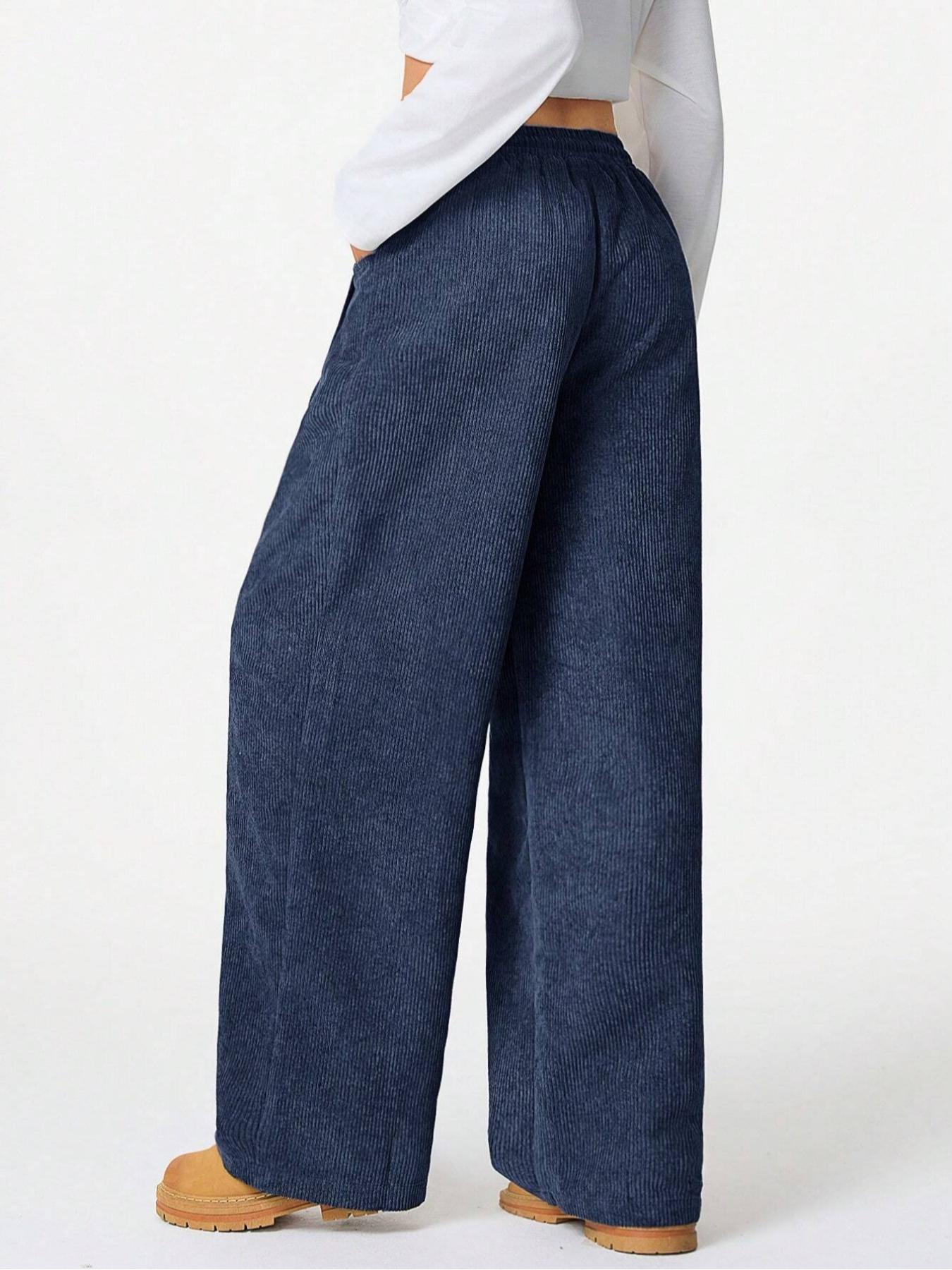 Women's Casual Corduroy Fitted Straight Leg Pants with Pockets, Low Waist Drawstring Design, Perfect for All Seasons Daily Wear