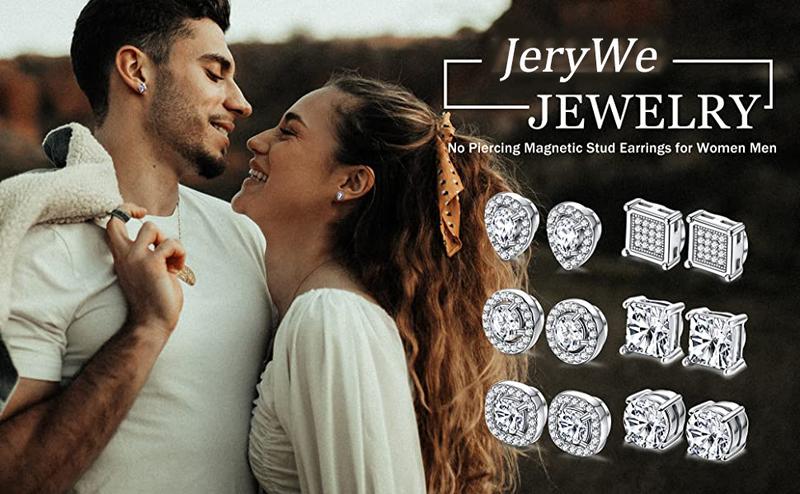 Sanfenly 6 Pairs Magnetic Earrings for Women Men Stainless Steel Cubic Zirconia Stud Round Square Teardrop Earrings CZ Non Pierced Hypoallergenic Fake Earrings Set Gift