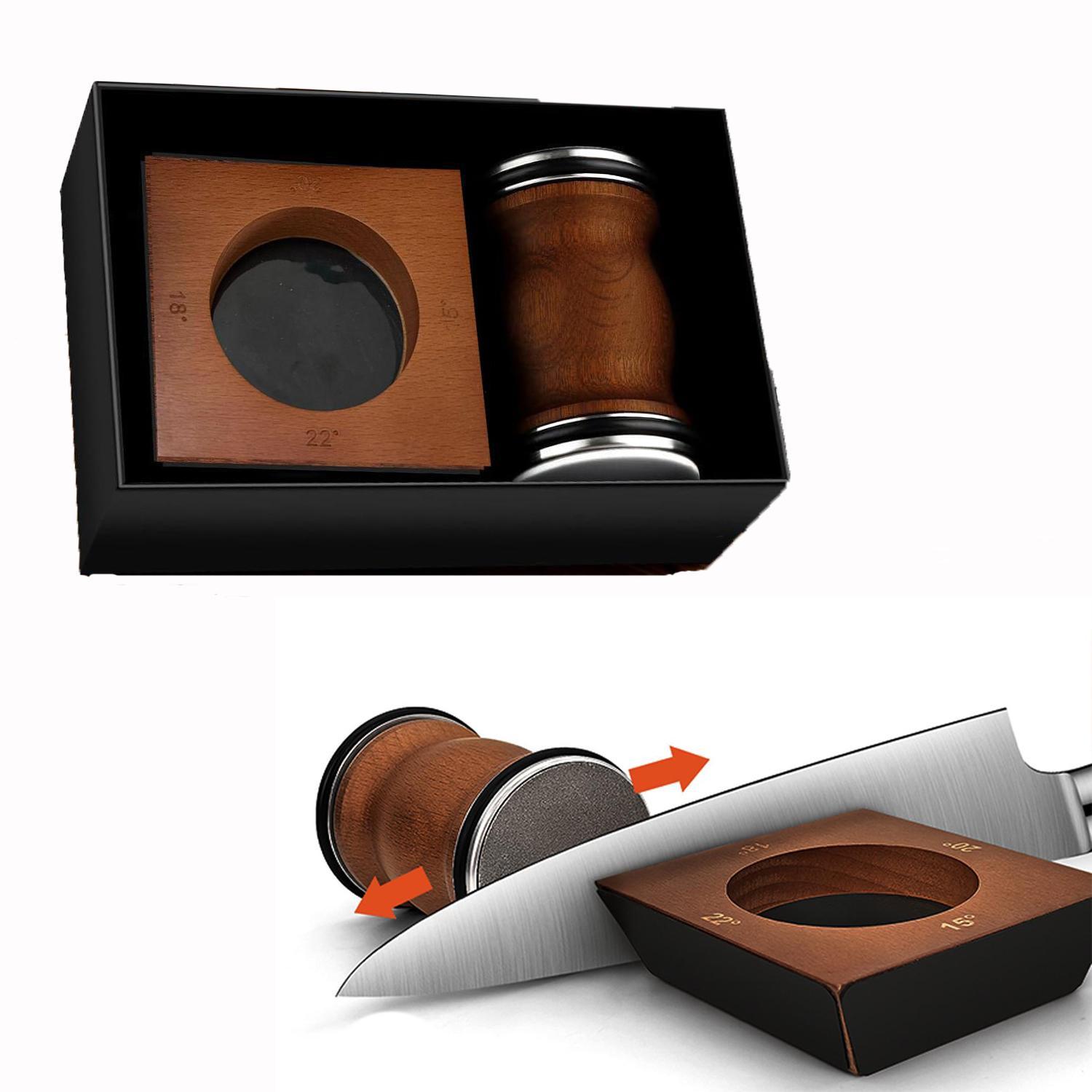 Wooden Handle Knife Sharpener with Magnetic Angle, 1 Set Rolling Knife Sharpener Tool, Easy Knife Sharpening System for Kitchen Knives Kitchenware