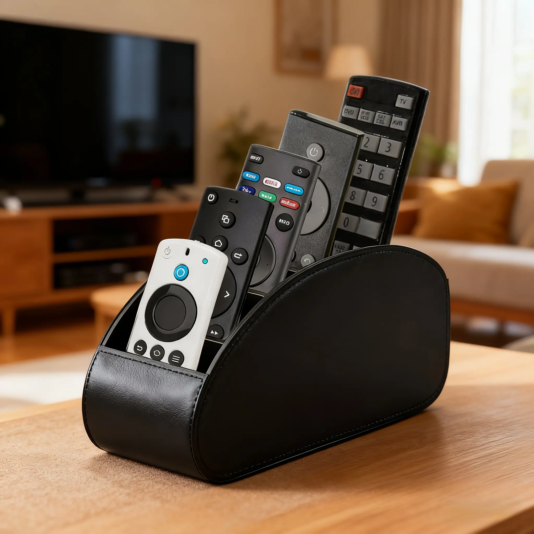 Remote Control Holder with Multiple Compartments, Desktop Organizer Storage Box for TV Remotes, Office & Home Organization