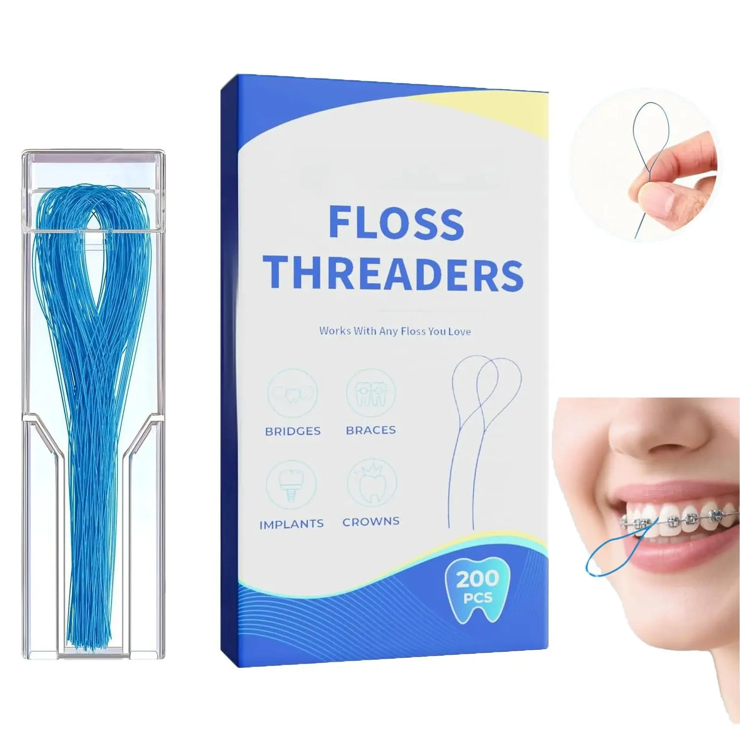 2 Pack Dental Floss Threaders, Total 200 Count Disposable Deep Clean Floss Threaders, Professional Orthodontic Floss Assist Tools for Braces, Bridges, and Implants Oral Cleaning Care