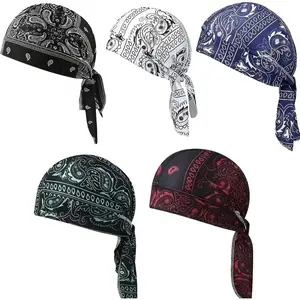 Paisley Cooling Headscarf Cap Set – 5 Pack Breathable Sweat Wicking Durag, Lightweight Stretch Bandana Beanie for Outdoor Cycling, Running, Motorcycle Helmet Liner