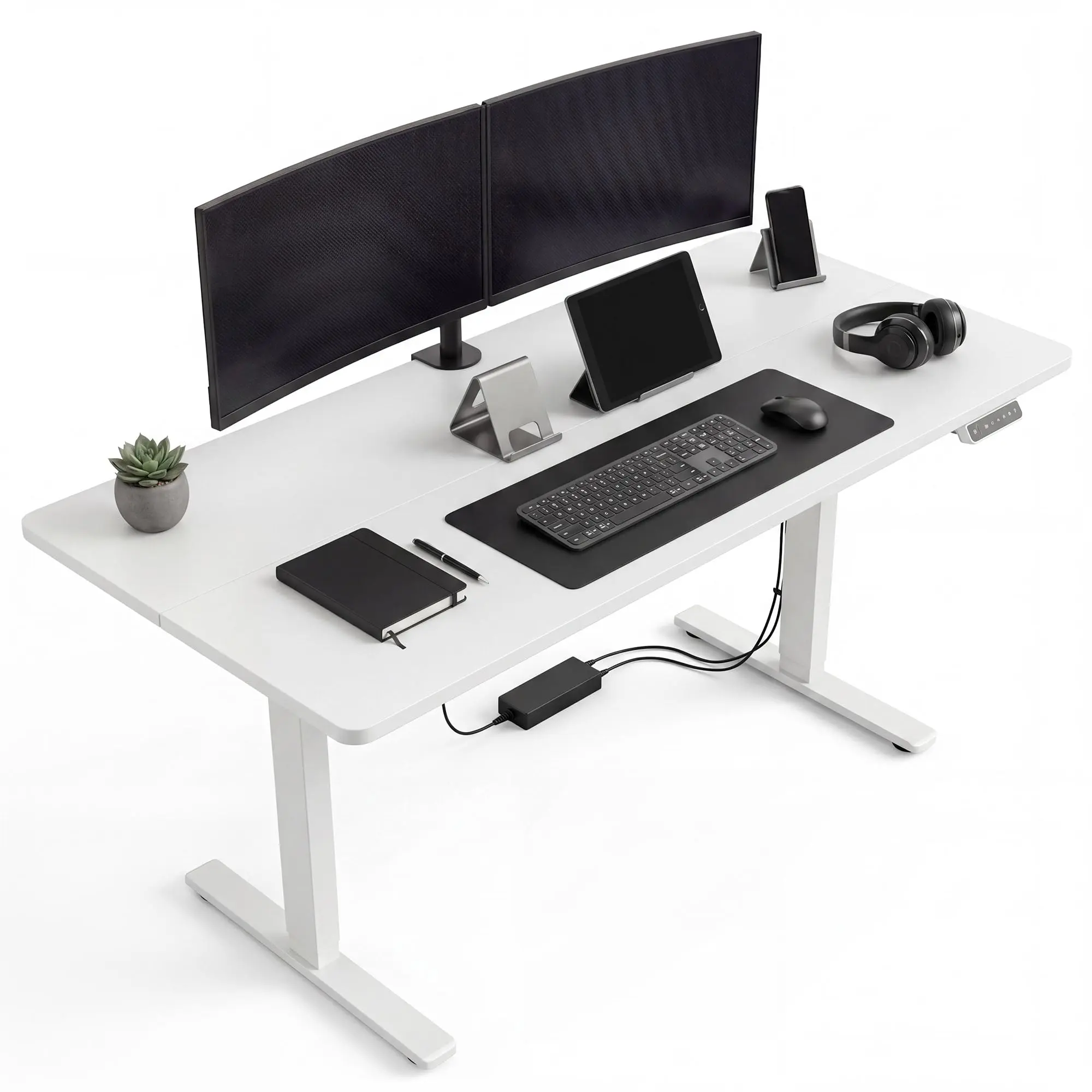 Garvee Electric Height Adjustable Standing Desk – Ergonomic Perch Stand Computer Workstation, Memory Presets, Cable Management – White, US Standard